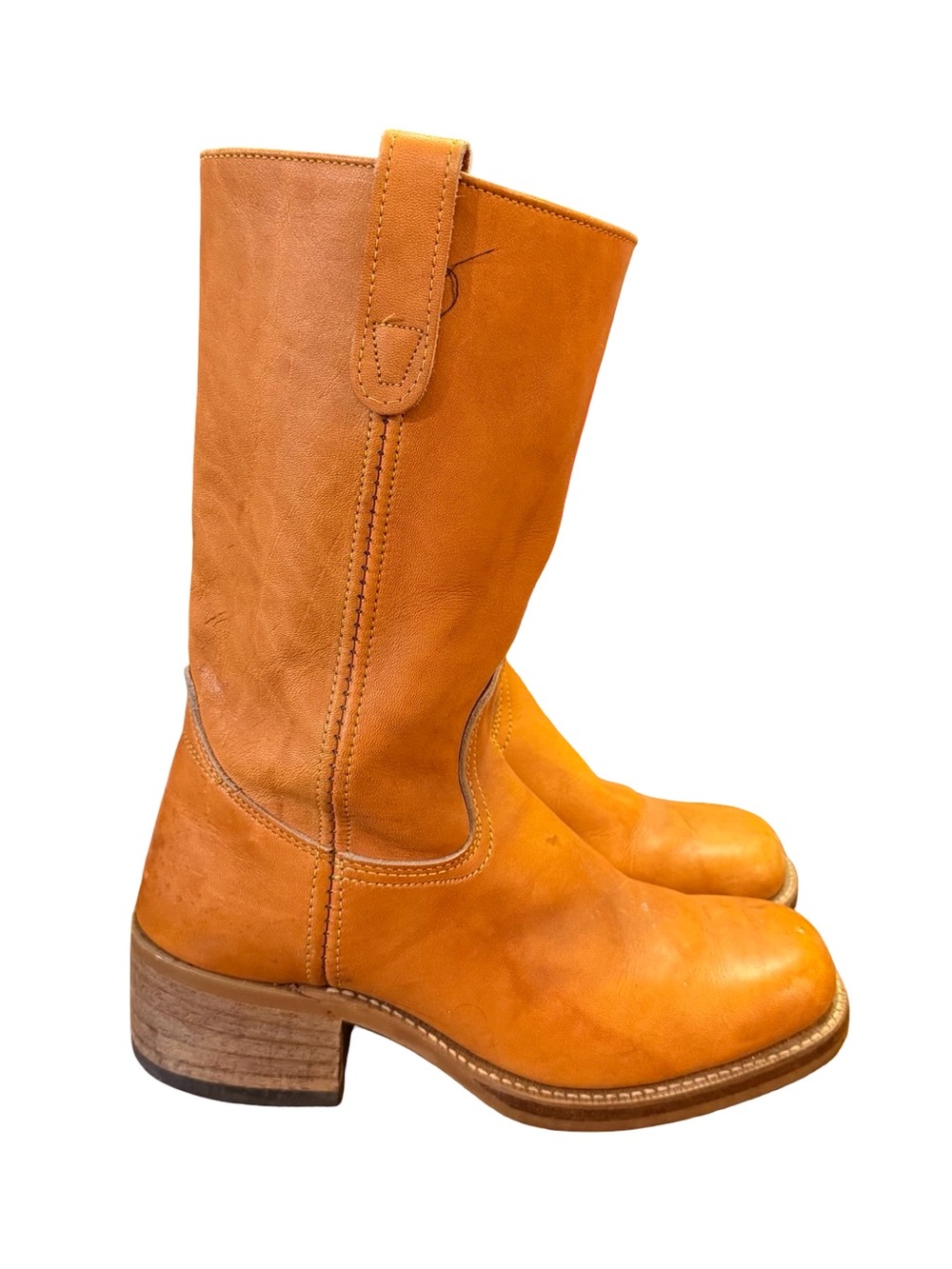 Vintage 1970 Style Leather Campus Boots Square Toe & Stacked Heel Women’s Size 8